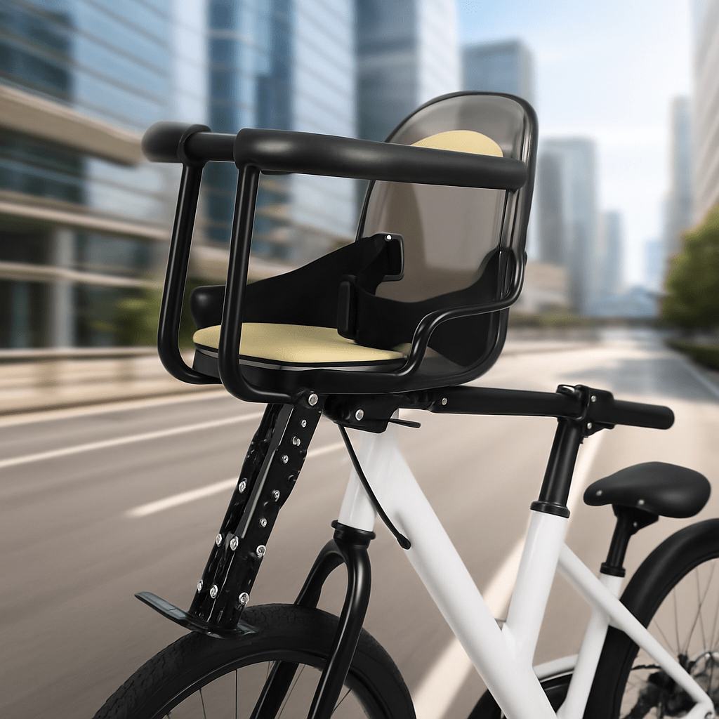 Porte bebe avant velo BébéUltraSafe™ - Accessoire velo sécurisé et confortable pour enfant - MA PLANETE BEBE