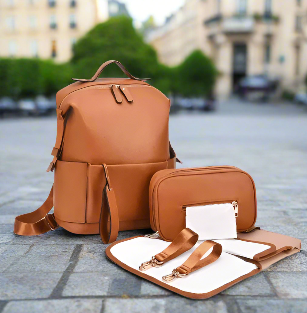 Sac a dos a langer en cuir design marron