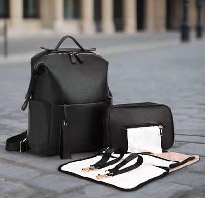 Sac a dos a langer en cuir design noir