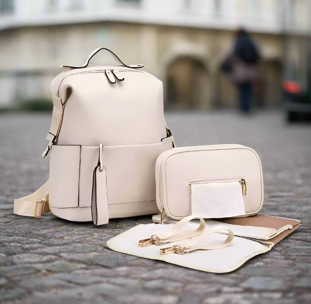 Sac a dos a langer en cuir design blanc