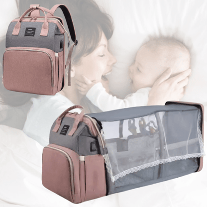 sac à dos à langer avec lit bébé et moustiquaire
